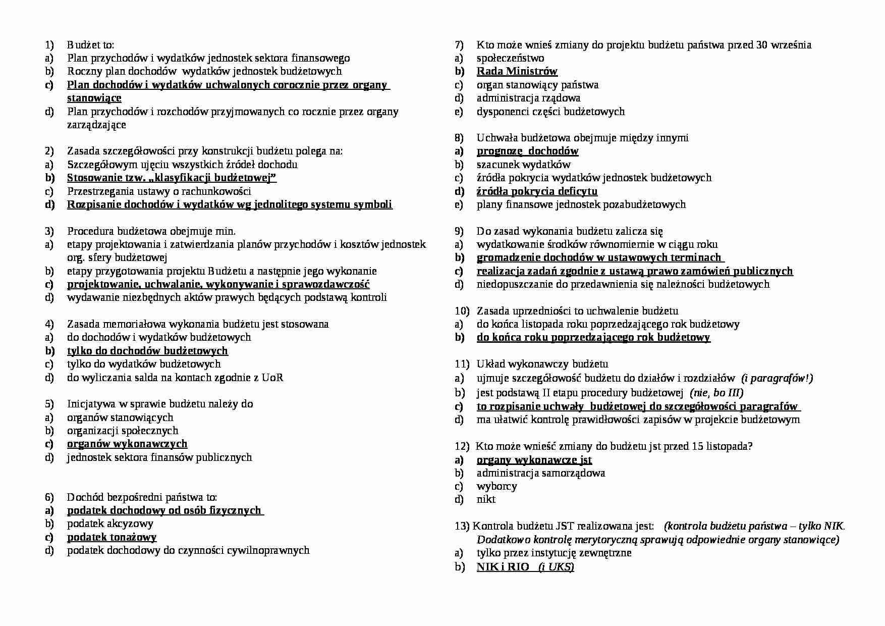 Testy Z Księgowości Budżetowej Z Odpowiedziami
