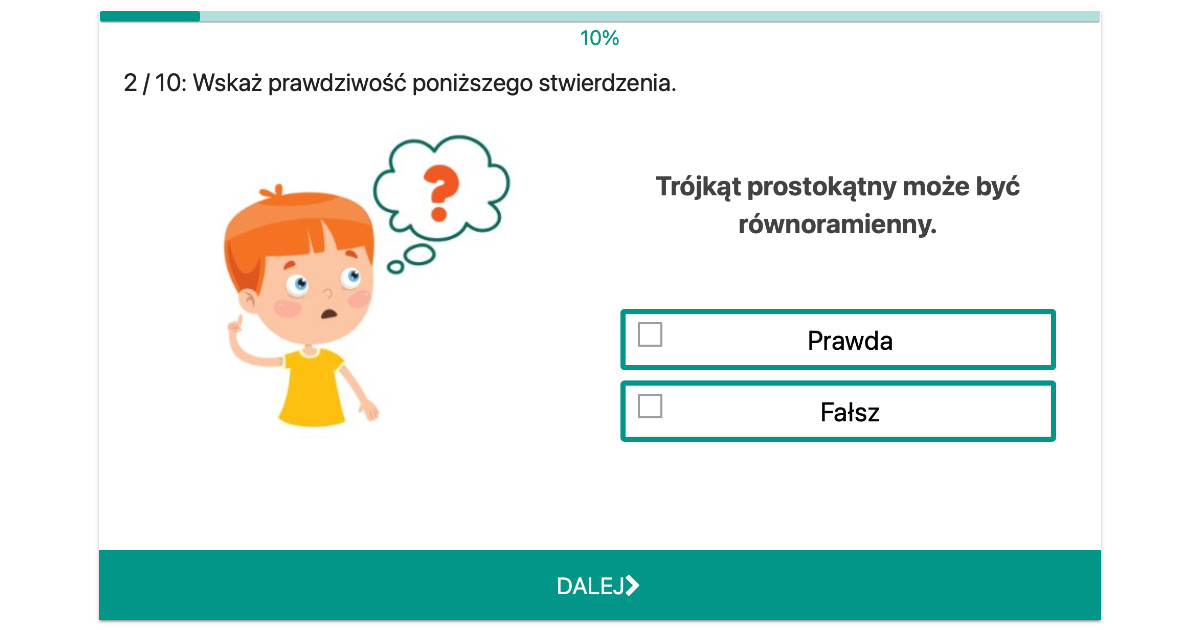 Quiz / Ćwiczenie z matematyki: Trójkąty dla uczniów klas 7, 8 Quiz Z Matematyki Klasa 7