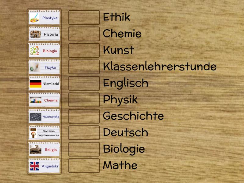 Quiz przedmioty szkolne po niemiecku - Match up Przedmioty Szkolne Po Niemiecku Quiz
