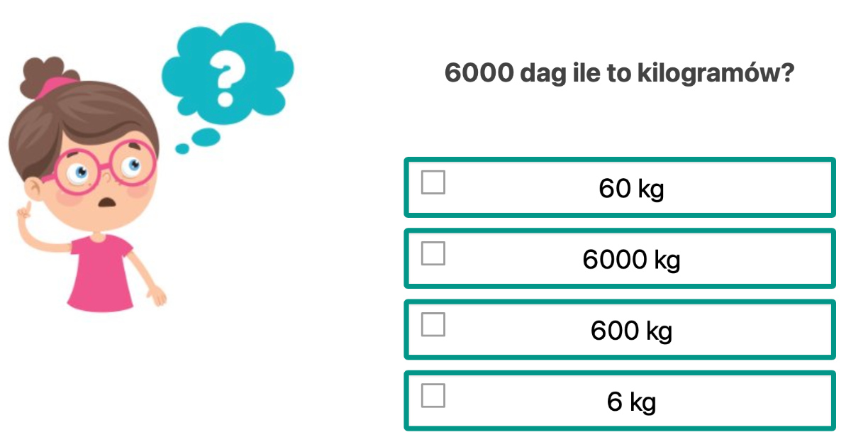 Quiz / zadanie matematyczne: Jednostki masy - test dla klas 4, 5, 6 Sprawdzian Z Matematyki Klasa 4 Jednostki Masy I Długości Pdf