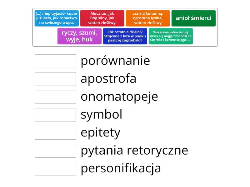 Reduta Ordona - środki stylistyczne - Połącz w pary środki Stylistyczne W Reduta Ordona