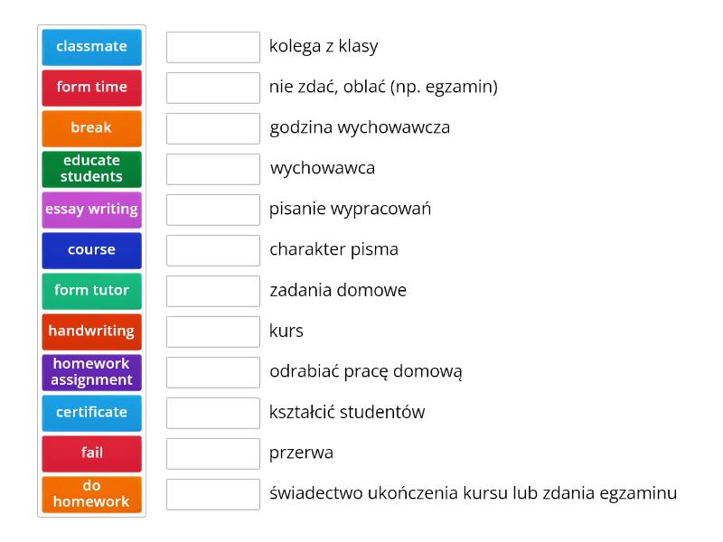 Repetytorium Macmillan cz. 1 Unit 3 - Studying (Nauka) - Połącz w pary Macmillan Repetytorium Test Unit 3