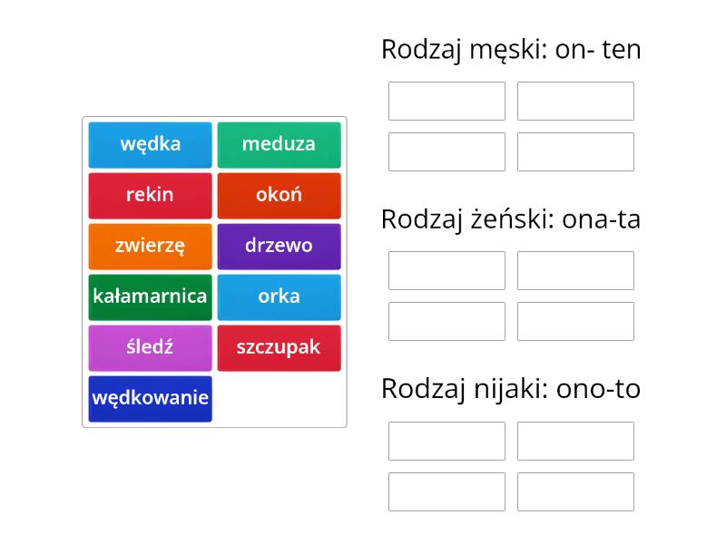 Rodzaj męski, żeński i nijaki - Posortuj Rodzaj Męski żeński I Nijaki Karty Pracy