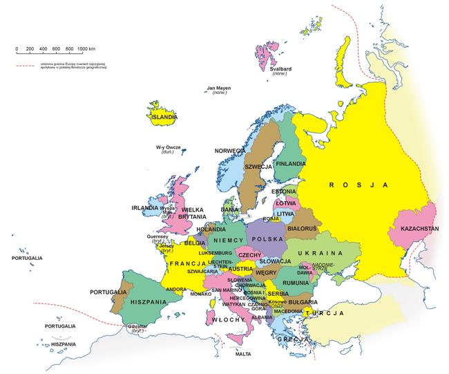 Rodzaje map geograficznych Mapa Europy Z Państwami I Stolicami