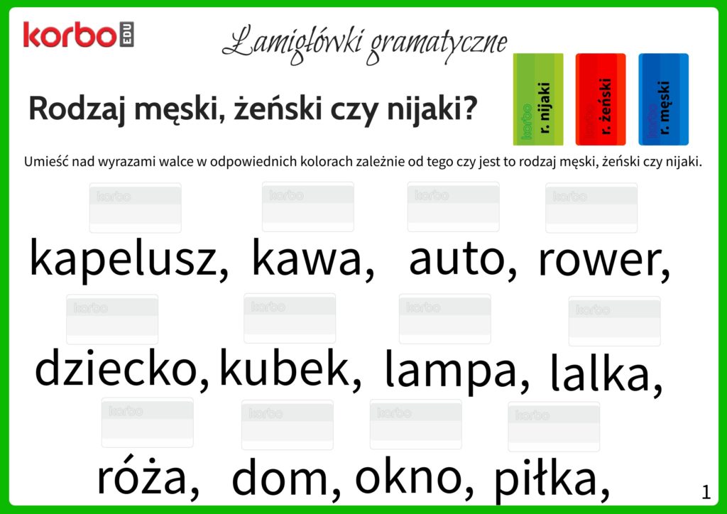 Rodzaje rzeczowników. Ćwiczenia. - Korbo Blocks Rodzaje Zdań Klasa 2 Karty Pracy