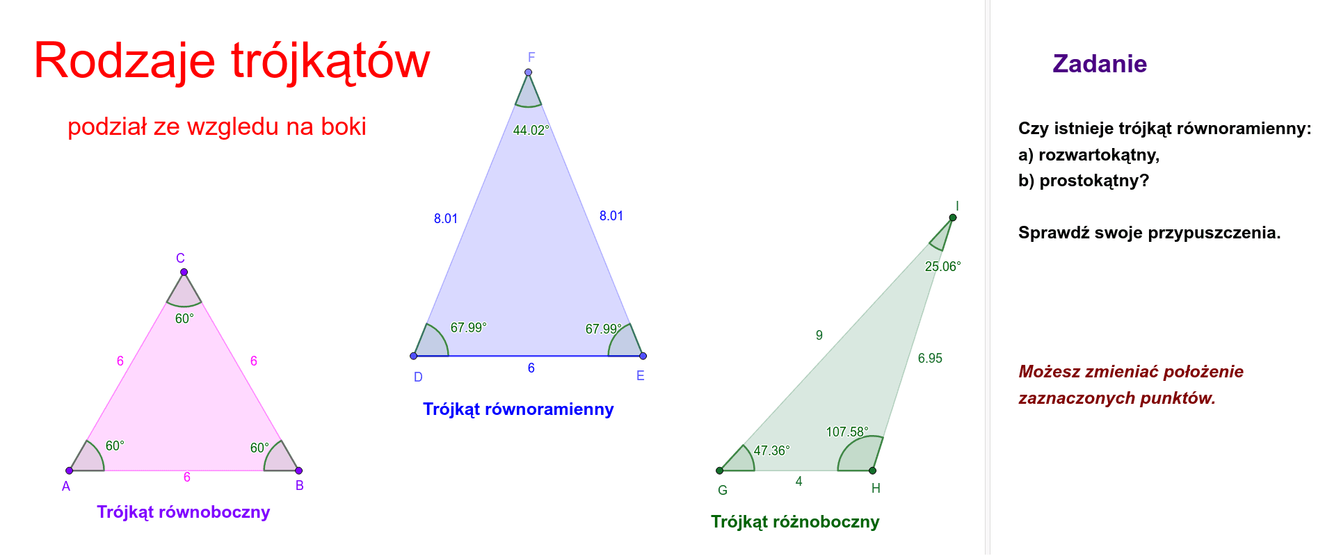 Rodzaje trójkątów ze wzgledu na boki – GeoGebra Rodzaje Trójkatów Ze Wzgledu Na Kąty