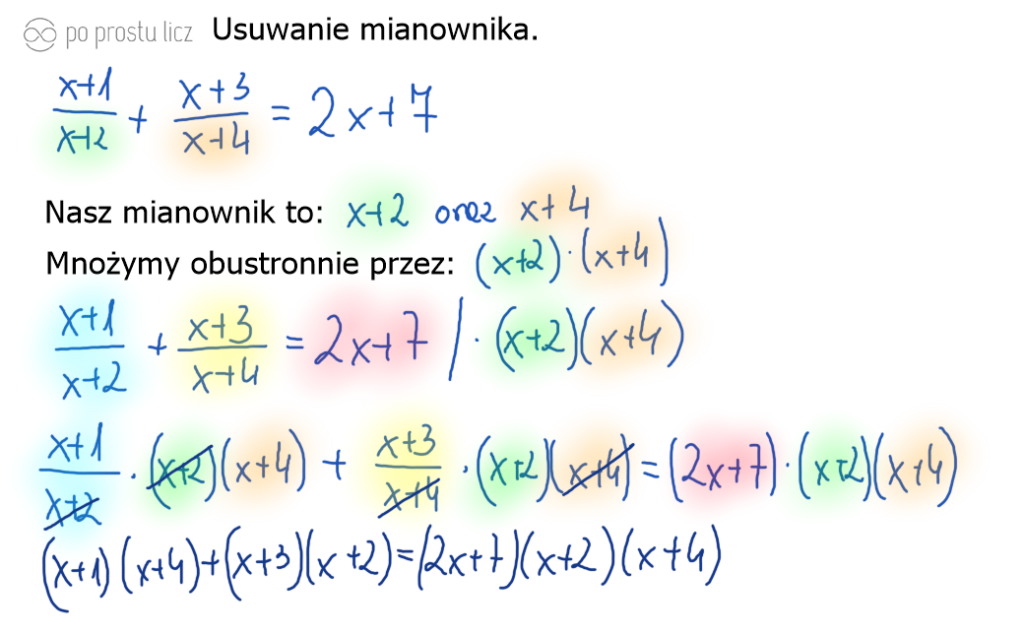 Równania wymierne - Po Prostu Licz Sprowadzanie Do Tego Samego Mianownika
