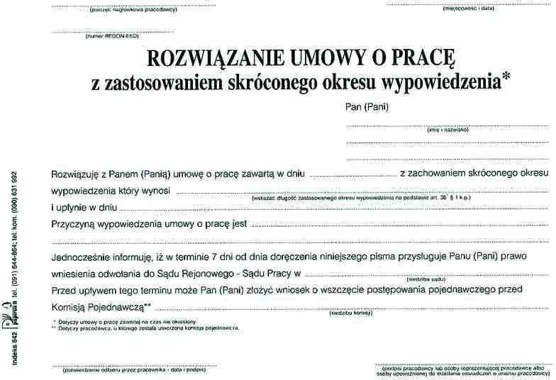 Wypowiedzenie Umowy O Pracę Skrócony Okres Wypowiedzenia