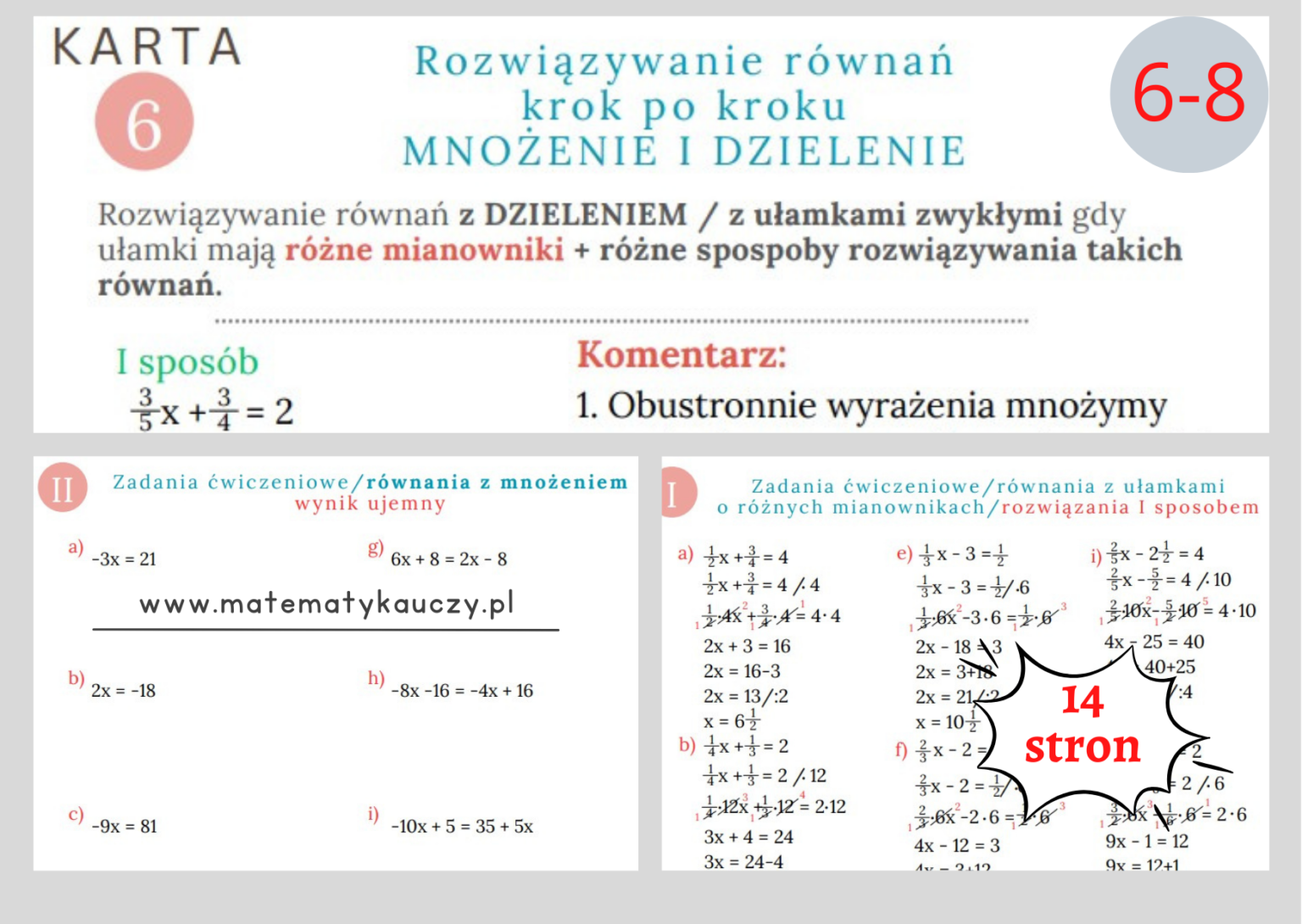 Rozwiazywanie Rownan Klasa 6 Karta Pracy