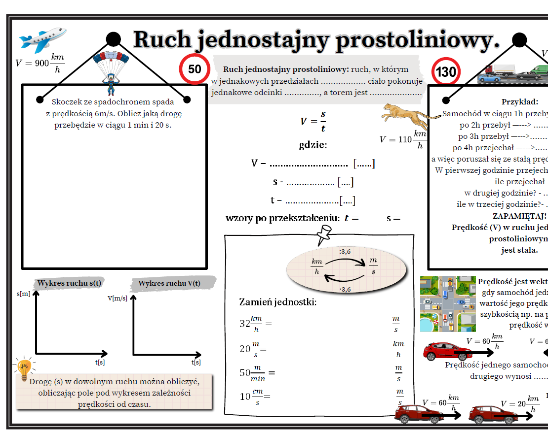 Ruch jednostajny prostoliniowy. Fizyka SP. Karta pracy • Złoty nauczyciel Ruch Jednostajny Prostoliniowy Zadania Klasa 7 Pdf