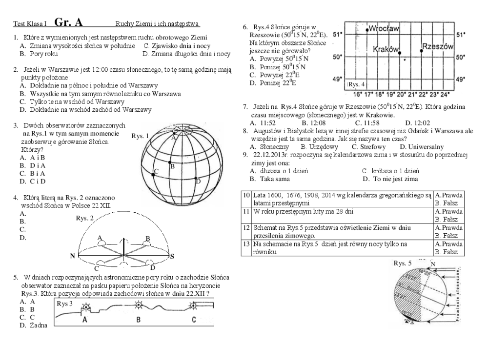 Ruch Obrotowy Ziemi Test | GO Polska Sprawdzian Geografia 6 Klasa 2 Dzial Ruchy Ziemi