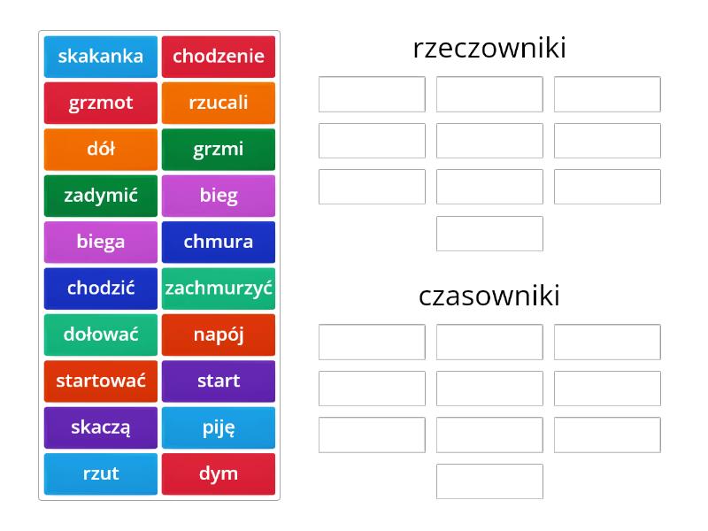 Rzeczownik i czasownik- rozpoznawanie części mowy kl. 3-4 - Group sort Czesci Mowy Sprawdzian Klasa 5