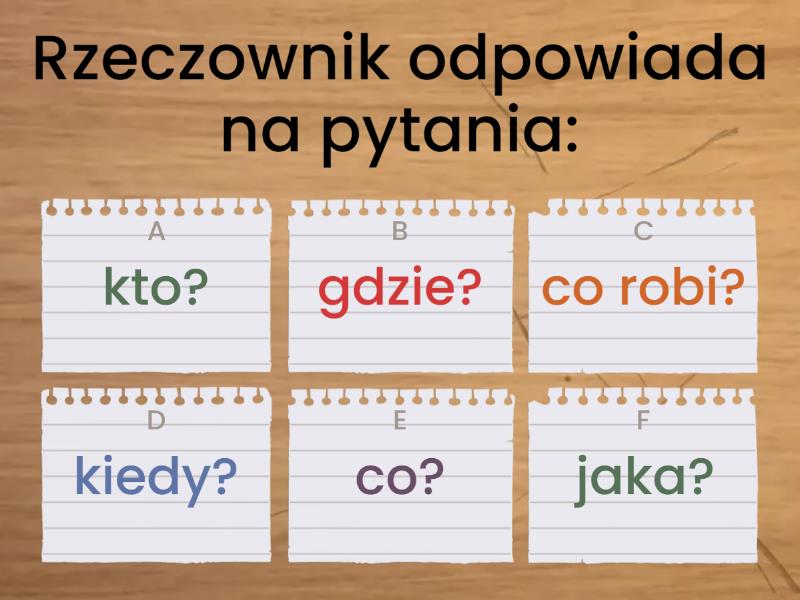 Rzeczownik kl.5 - Quiz Rzeczownik Klasa 5 Karta Pracy