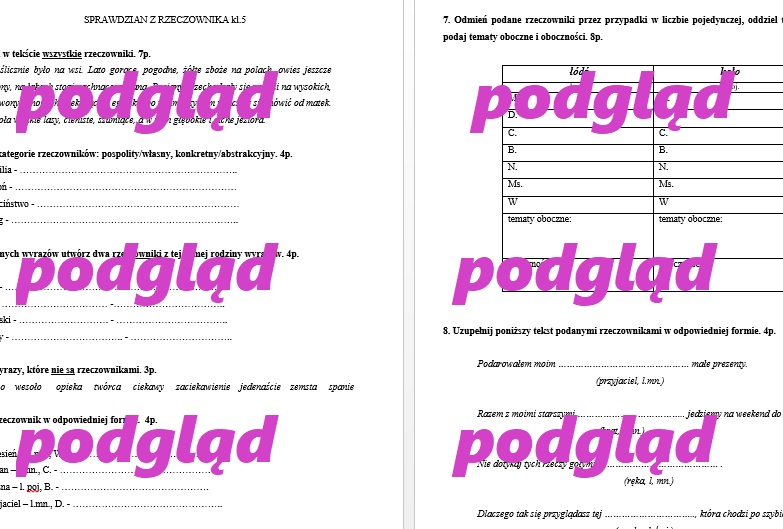 Rzeczownik - sprawdzian dla kl. 5 - 6 • Złoty nauczyciel Sprawdzian Z Rzeczownika Klasa 5