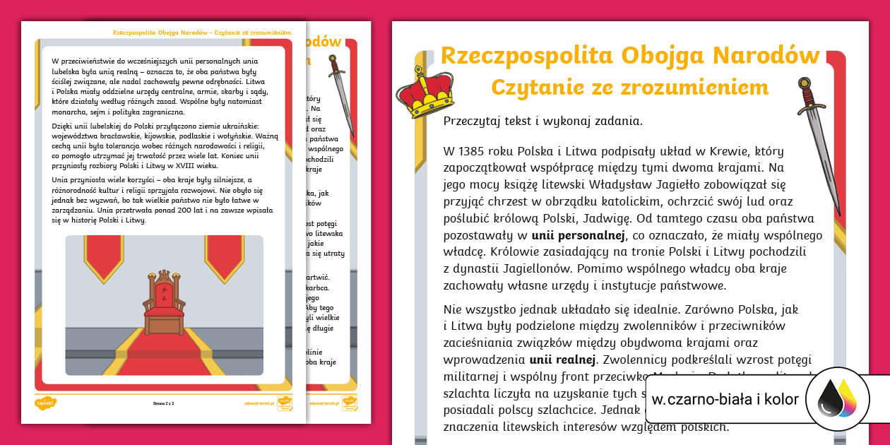 Rzeczpospolita Obojga Narodów | Czytanie ze zrozumieniem Dziedzictwo Rzeczpospolitej Obojga Narodow Sprawdzian