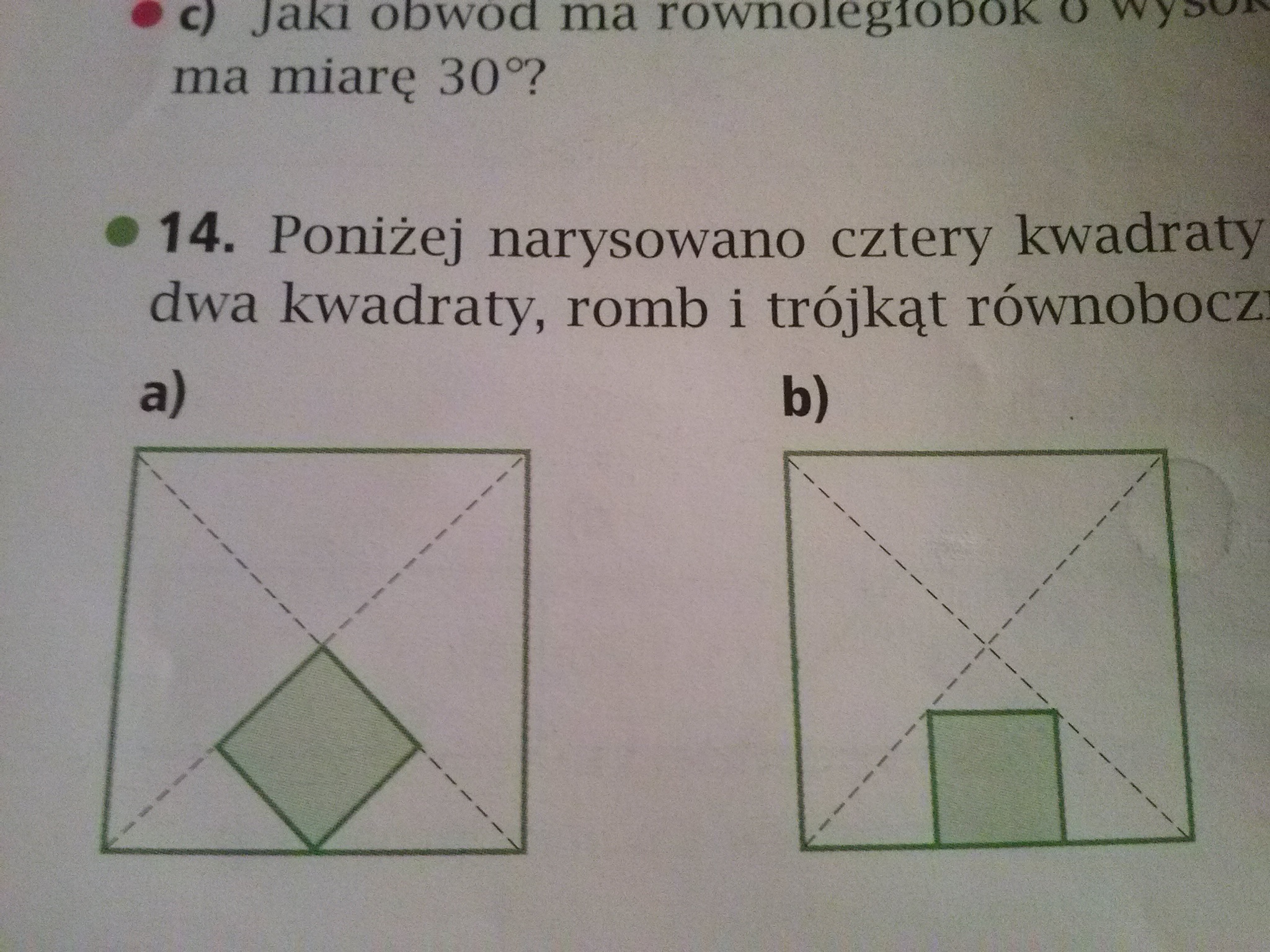 SĄ cztery kwadraty każdy o boku 10 . Zaznaczono w nich dwa kwadraty Sa W Nim Kola Dwa Kwadraty