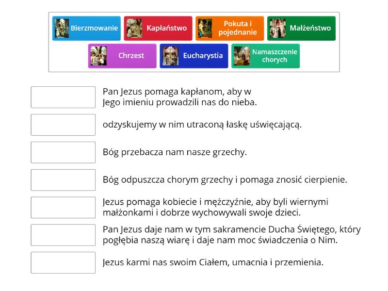 Sakramenty jako źródła Bożej mocy - Połącz w pary Sprawdzian Z Religii Klasa 6 Sakramenty