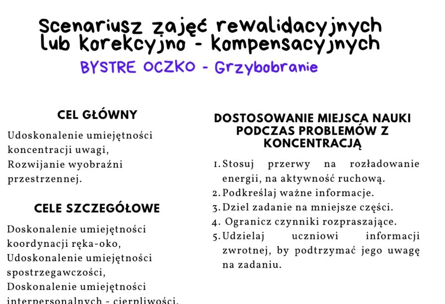 Scenariusz zajęć rewalidacyjnych lub korekcyjno — kompensacyjnych Scenariusz Zajęć Rewalidacyjnych Zespół Aspergera