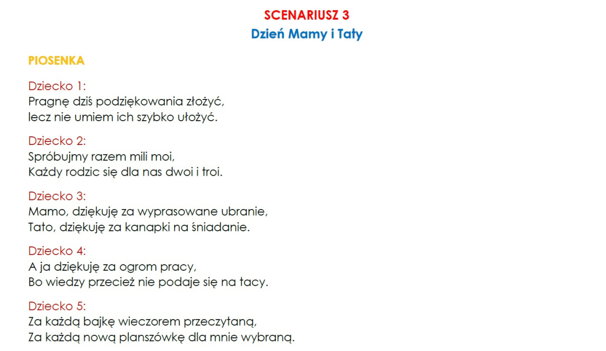 Super Scenariusz Na Dzień Mamy I Taty