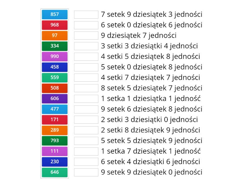 Setki, dziesiątki i jedności w liczbach trzycyfrowych - Połącz w pary Setki Dziesiątki I Jedności Klasa 3