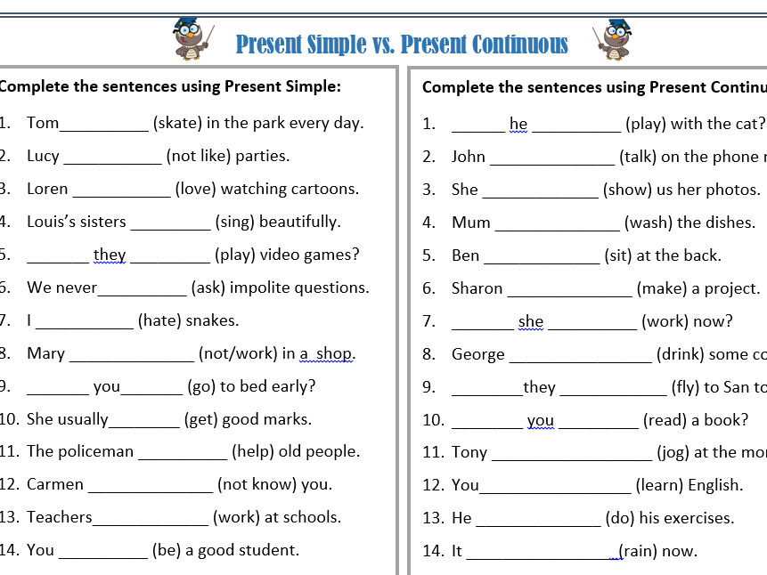 Present Simple Vs Present Continuous Test