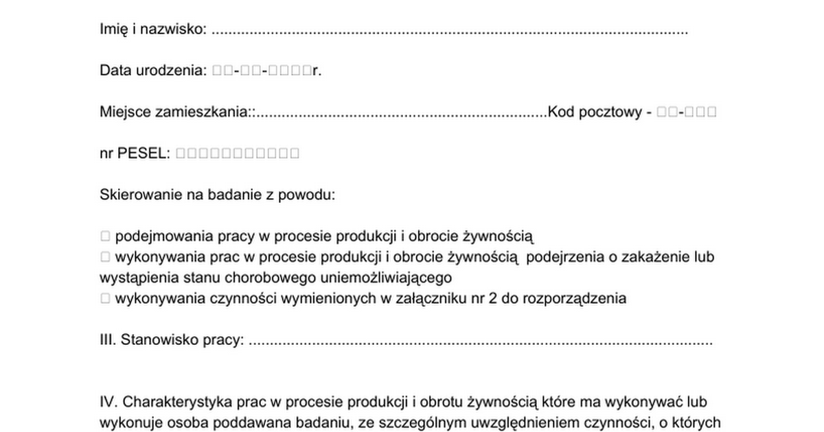SKIEROWANIE NA BADANIE LEKARSKIE DLA CELÓW SANITARNO+ Badania Lekarskie Do Wojska Na Zawodowego