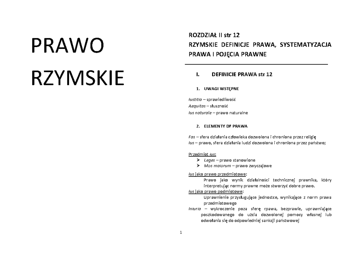 Skrypt Zabłocka - PRAWO RZYMSKIE RO)D)IAŁ II str ϭϮ RZYMSKIE DEFINICJE Prawo Rzymskie Testy I Odpowiedzi