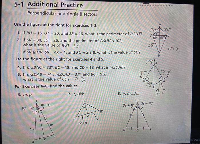 Lesson 5 1 Perpendicular And Angle Bisectors Answer Key
