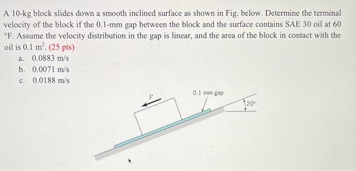 A 10 Kg Block Slides Down A Smooth Inclined Surface