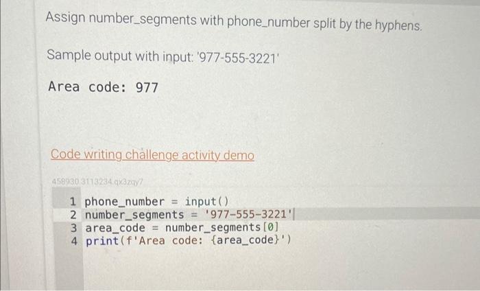 Solved Assign number_segments with phone_number split by the | Chegg.com Assign Number Segments With Phone Number Split By The Hyphens
