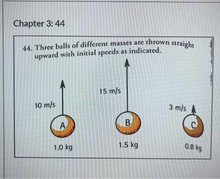 Solved Chapter 3:44 are thrown straight 44. Three balls of | Chegg.com A Ball Of Mass 1 5 Kg Is Thrown Upward
