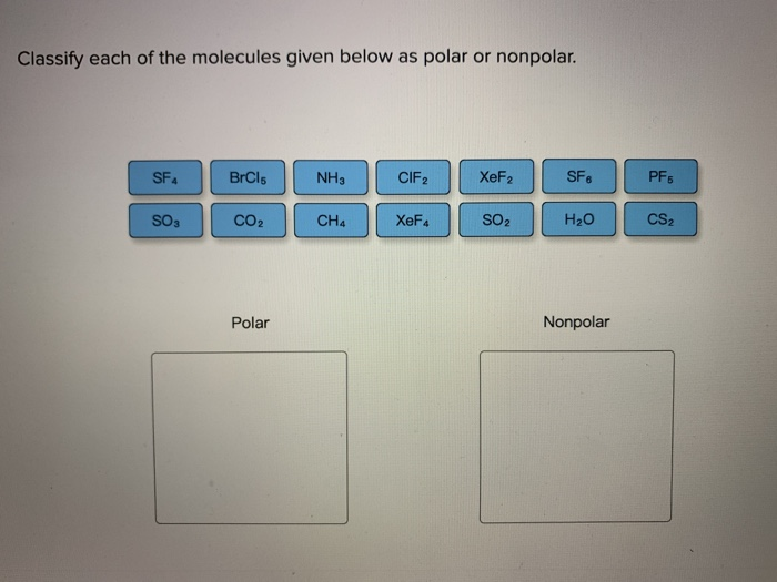 Classify Each Of The Following Molecules As Polar Or Nonpolar