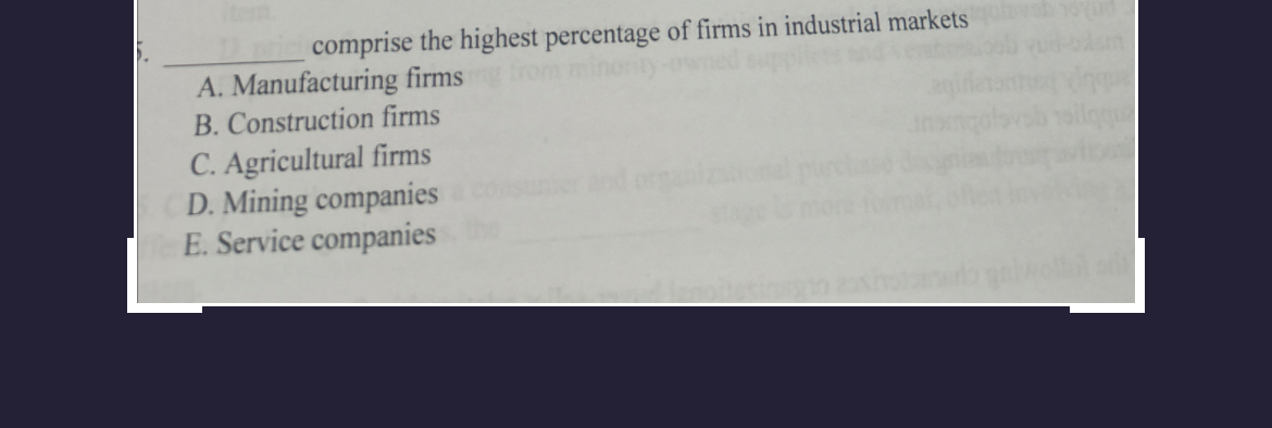 Solved comprise the highest percentage of firms in | Chegg.com Comprise The Highest Percentage Of Firms In Industrial Markets