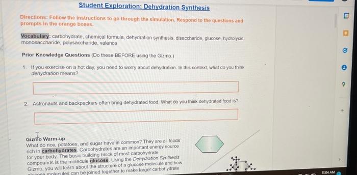 Student Exploration Dehydration Synthesis Answer Key
