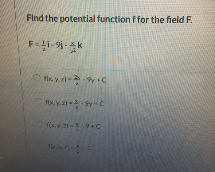 Find The Potential Function F For The Field F