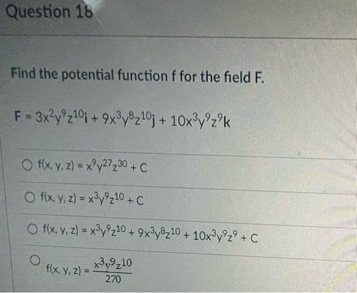 Solved Find the potential function f for the field F. | Chegg.com Find The Potential Function F For The Field F