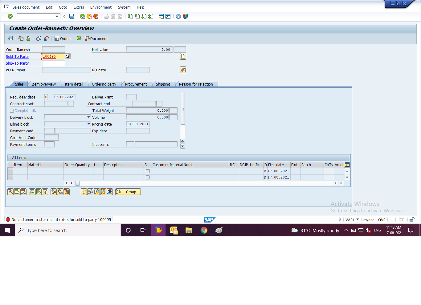 Solved: No customer master record exists for sold-to party... - SAP No Customer Master Record Exists For Sold To Party