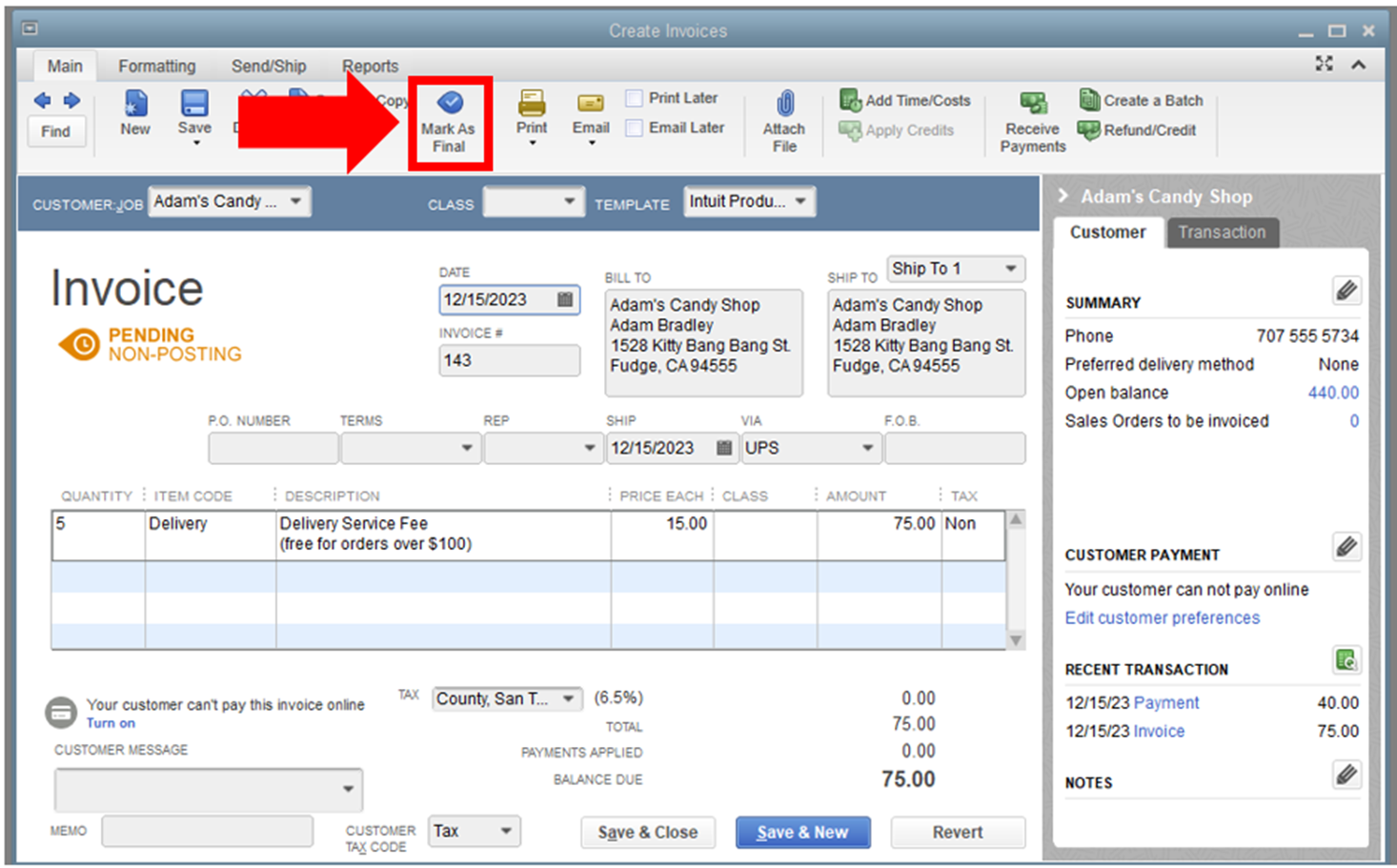 Pending Non Posting Invoice In Quickbooks