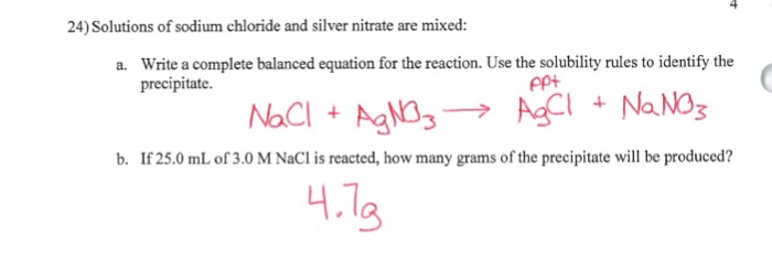 Solved Solutions of sodium chloride and silver nitrate are | Chegg.com Sodium Chloride Silver Nitrate Balanced Equation