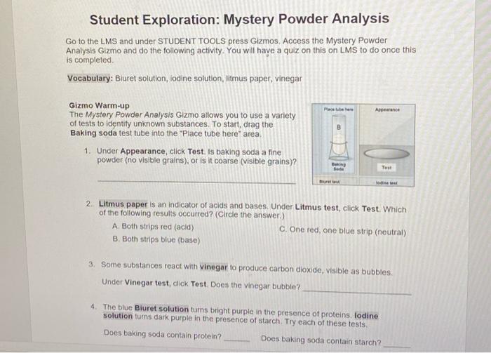 Mystery Powder Analysis Gizmo Assessment Answer Key
