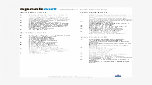 Speakout Intermediate Quick Check Test, HD Png Download , Transparent Speakout Upper Intermediate Quick Check Test Answers