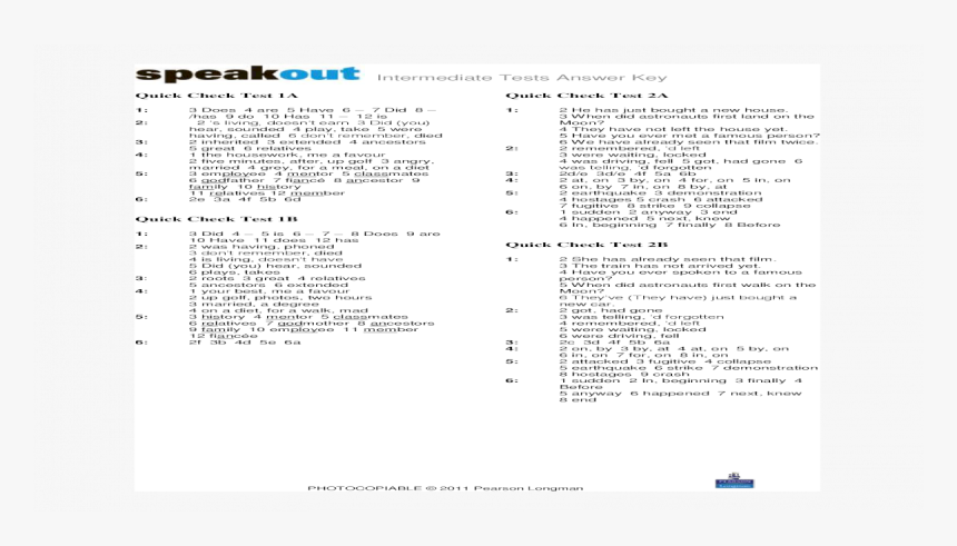 Speakout Intermediate Quick Check Test 3a