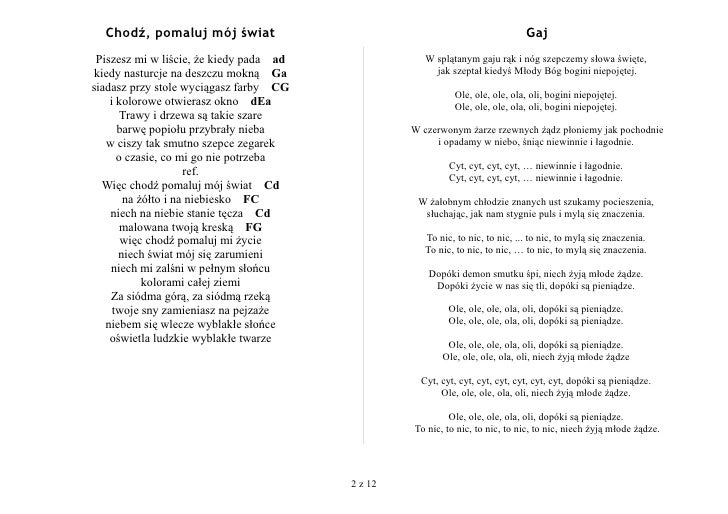 Spiewnik Rajdowy Tekst Piosenki Wiec Chodz Pomaluj Mj Swiat