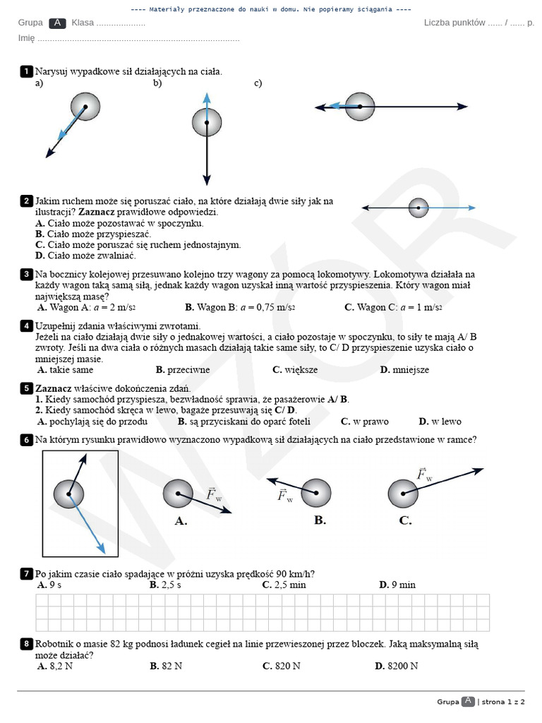 Spotkanie Z Fizyką - Klasa 7 - Dział 5 - Test#1 | PDF Fizyka Klasa 7 Dzial 1 Test