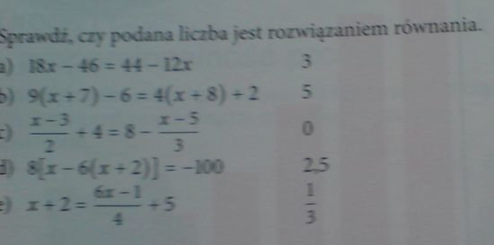Sprawdź, czy podana liczba jest rozwiązaniem równania. – zadania Sprawdź Czy Podana Liczba Jest Rozwiązaniem Równania