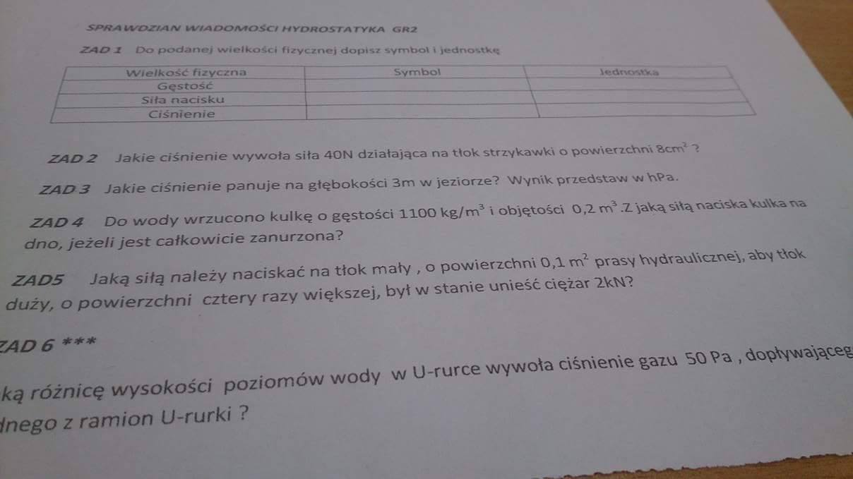 Sprawdzian Fizyka Hydrostatyka i aerostatyka – zadania, ściągi i testy Test Z Fizyki Hydrostatyka I Aerostatyka Odpowiedzi