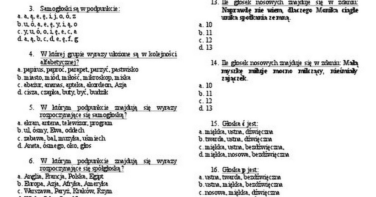 Sprawdzian Z Fonetyki Klasa 5 Z Odpowiedziami