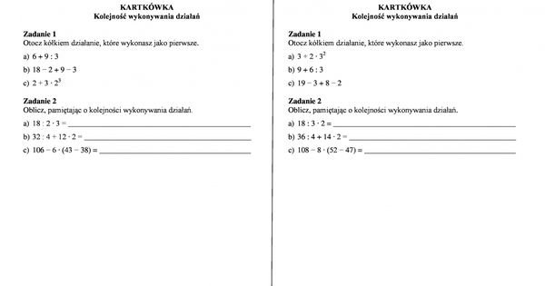 Sprawdzian Kolejność Wykonywania Działań Klasa 3 Pdf Zadania Z Matematyki Kolejność Wykonywania Działań