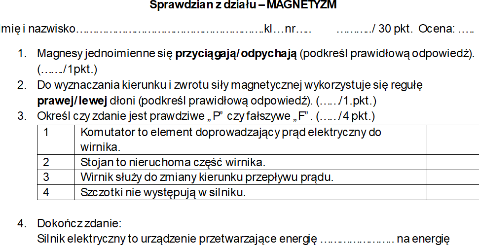 Sprawdzian Z Fizyki Z Magnetyzmu