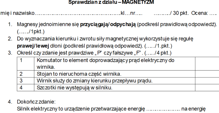 Sprawdzian - MAGNETYZM • Złoty nauczyciel Sprawdzian Z Fizyki Klasa 8 Dzial 2 Odpowiedzi